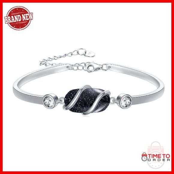 925 Sterling Silver Adjustable Gemstone Bangle Bracelet Fine Jewelry